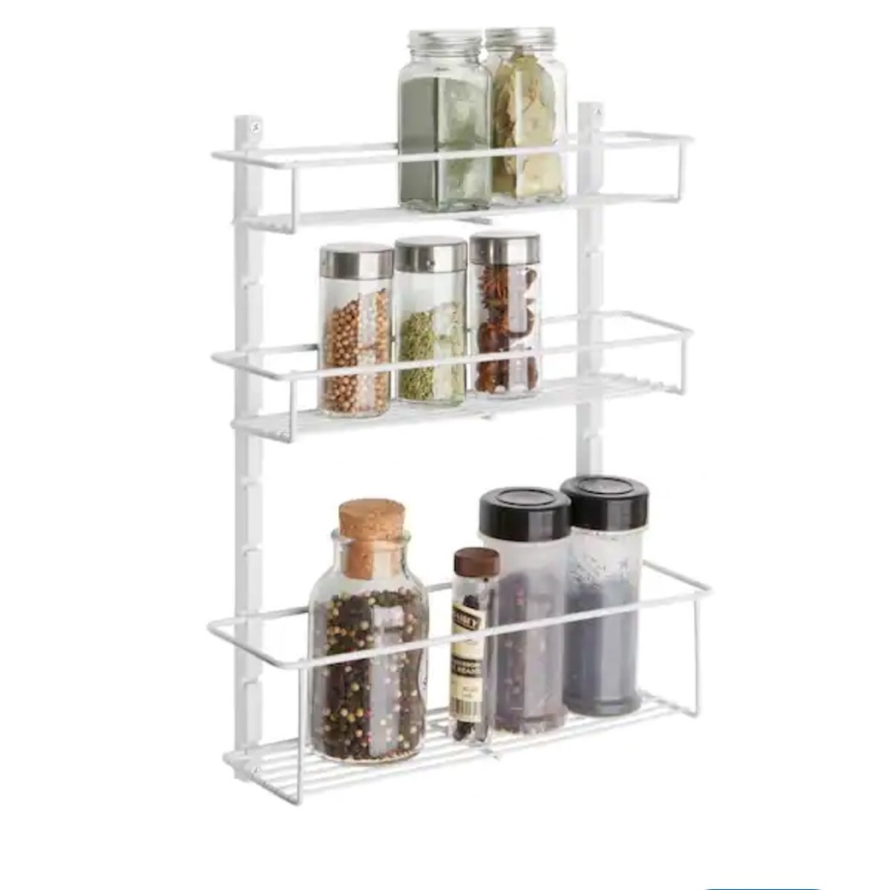 Everbilt 3 Tier Spice Cabinet Rack White Adjustable Wall Mount Organizer NIB